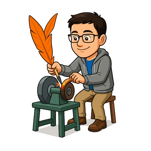 Avatar beta-lecteur affuter sa plume L'avatar du bêta-lecteur du Manuscrit Orphelin est en train d'affuter une plume pour symboliser le fait que la bêta-lecture aide les auteurs et autrices à progresser dans leur style.