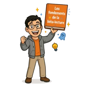 L'avatar du bêta-lecteur du Manuscrit Orphelin tient entre les mains un livre intitulé les fondements de la bêta-lecture
