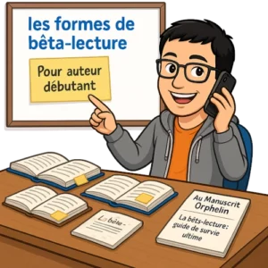 L'avatar du bêta-lecteur du Manuscrit Orphelin décrit les formes de bêta-lecture sur un tableau.