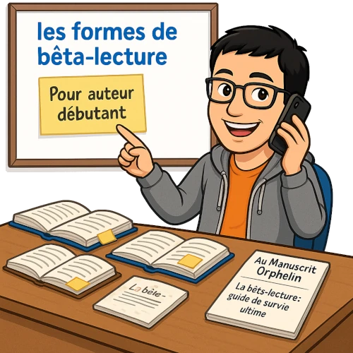 Avatar beta-lecteur professionnel formes de bêta-lecture L'avatar du bêta-lecteur du Manuscrit Orphelin décrit les formes de bêta-lecture sur un tableau.