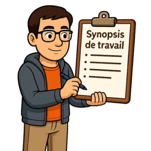 Le bêta-lecteur du Manuscrit Orphelin tiuent entre les mains une check-list dont le titre est le suivant : synopsis de travail