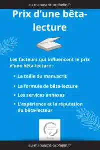 Les facteurs qui influencent le prix d'une bêta-lecture sont : - la taille du manuscrit ; - la formule de bêta-lecture ; - les services annexes ; - l'expérience et la réputation du bêta-lecteur.