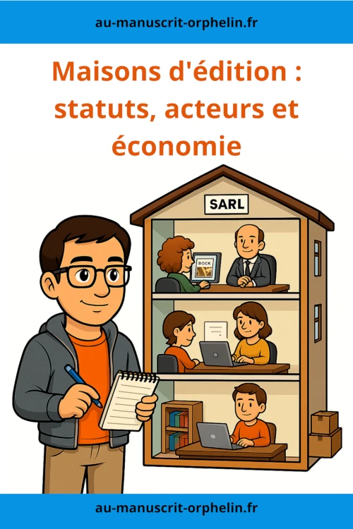Pour illustrer le fonctionnement d'une maison d'édition, l'avatar du bêta-lecteur se trouve devant une maison de poupée où à chaque étage on observe des fonctions exercées au sein de l'établissement (graphiste, maquettiste, etc.)
