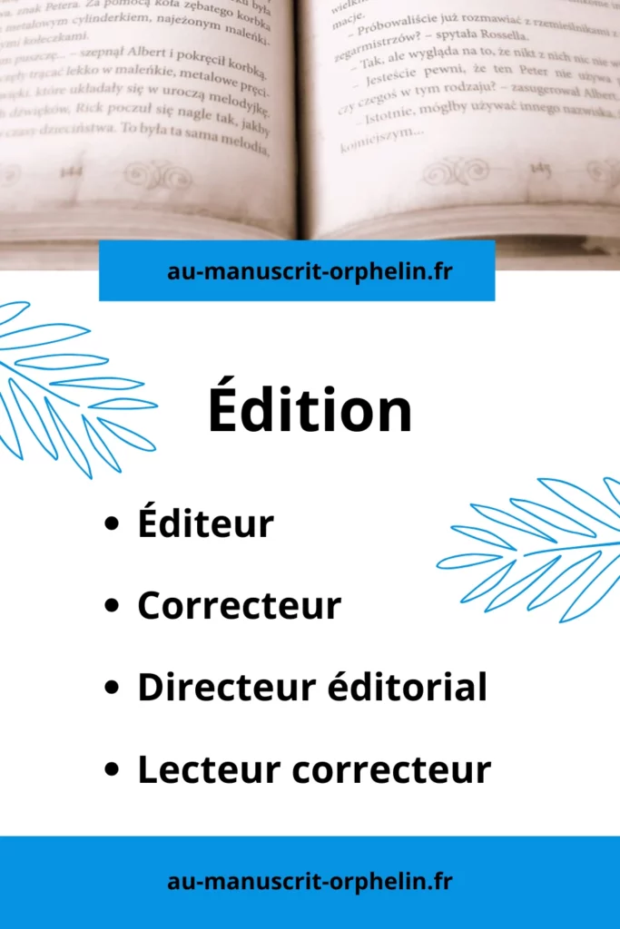 Les métiers dans les maisons d'édition. - Éditeur - Lecteur correcteur - Correcteur - Directeur éditorial