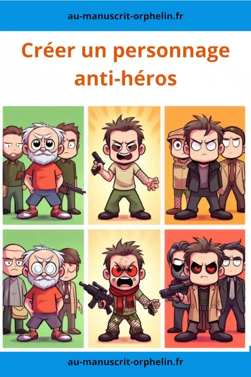 Créer un personnage anti-héros. Cette image représente des héros et leurs pendants anti-héros.