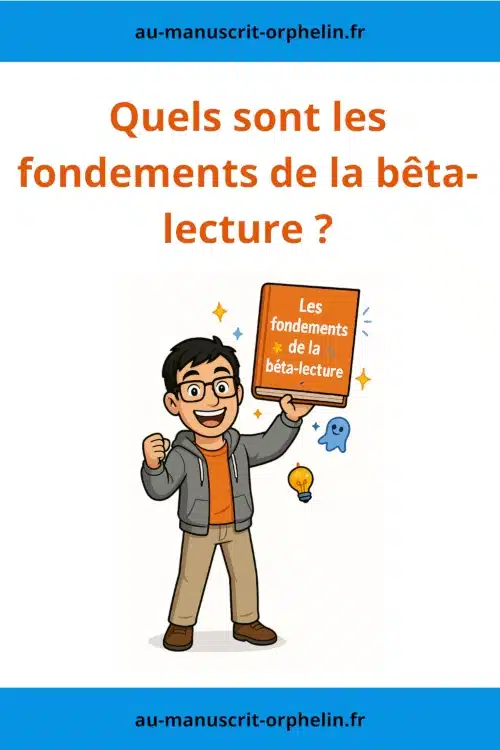 L'avatar du bêta-lecteur du Manuscrit Orphelin montre un livre orange intitulé : les fondements de la bêta-lecture.